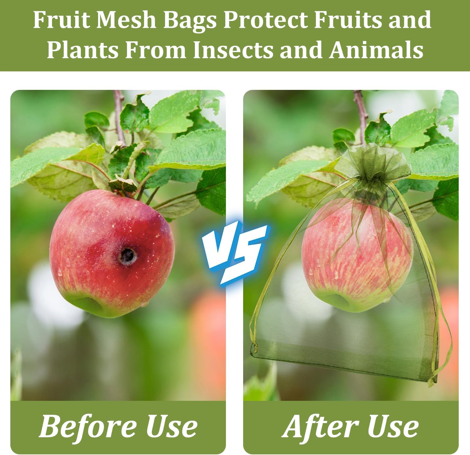 100 Pcs Fruit Protection Netted Bags, 8x12in Mesh Covers for Trees, Green Guards for Grapes & Mango Fruit Trees