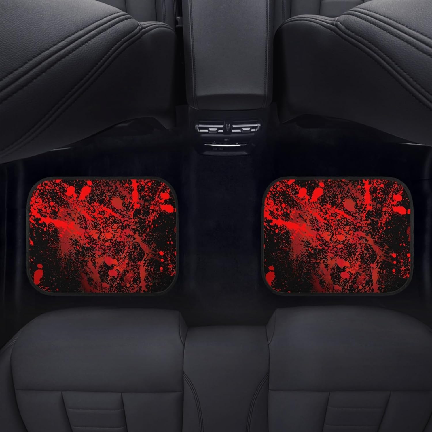 Abstract Blood Splatters Car Floor Mats Carpet 4Pcs Red Blood Splashes on Black Background Floor Mats for Cars Universal Vehicle Front Rear Rugs Grunge Print Car Decor Accessories for Trucks