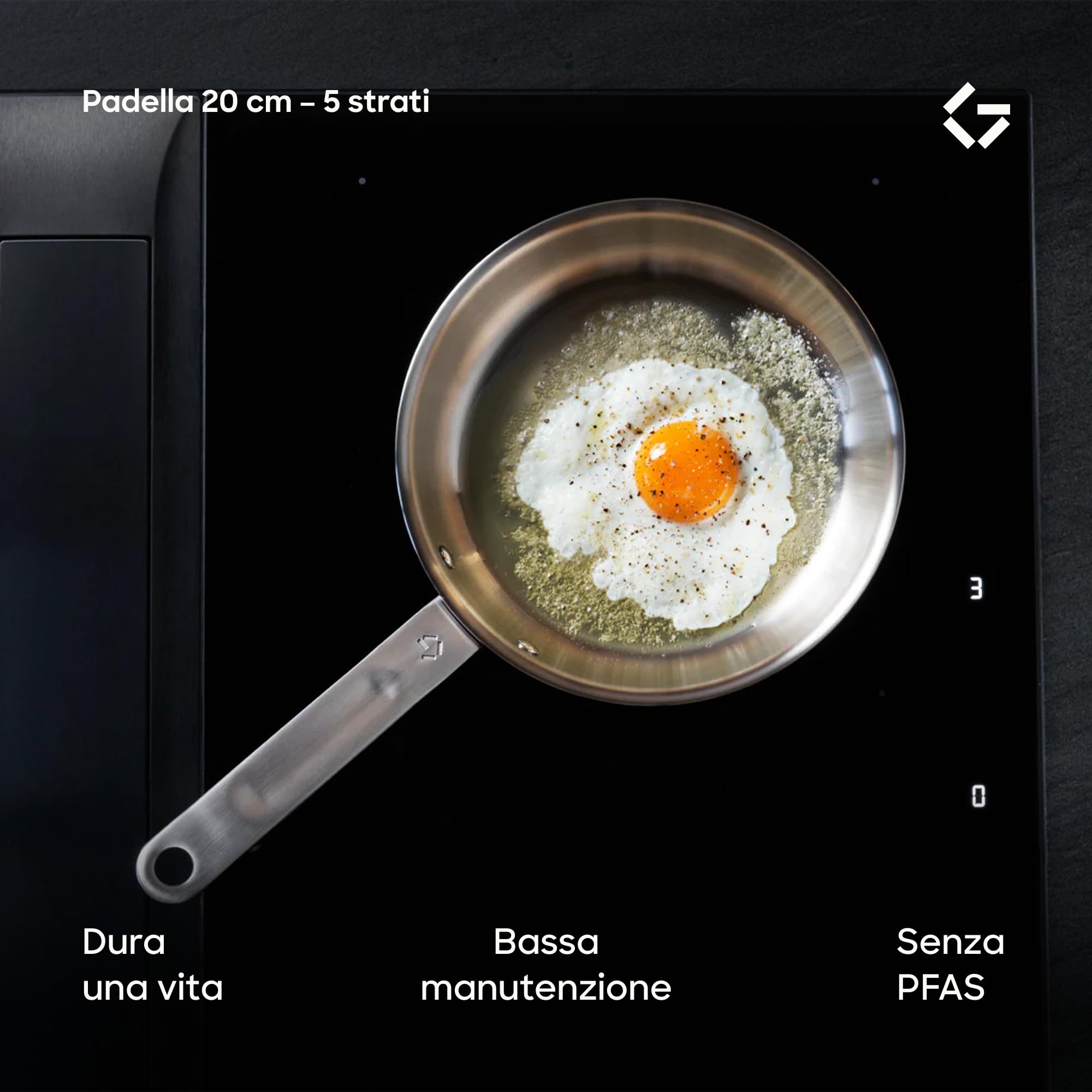 Gastrotools Padella Inox 5-Ply 20 cm con Anima in Alluminio Premium | Conduzione termica ottimale | Cottura uniforme | Per induzione, gas & forno | Senza rivestimento