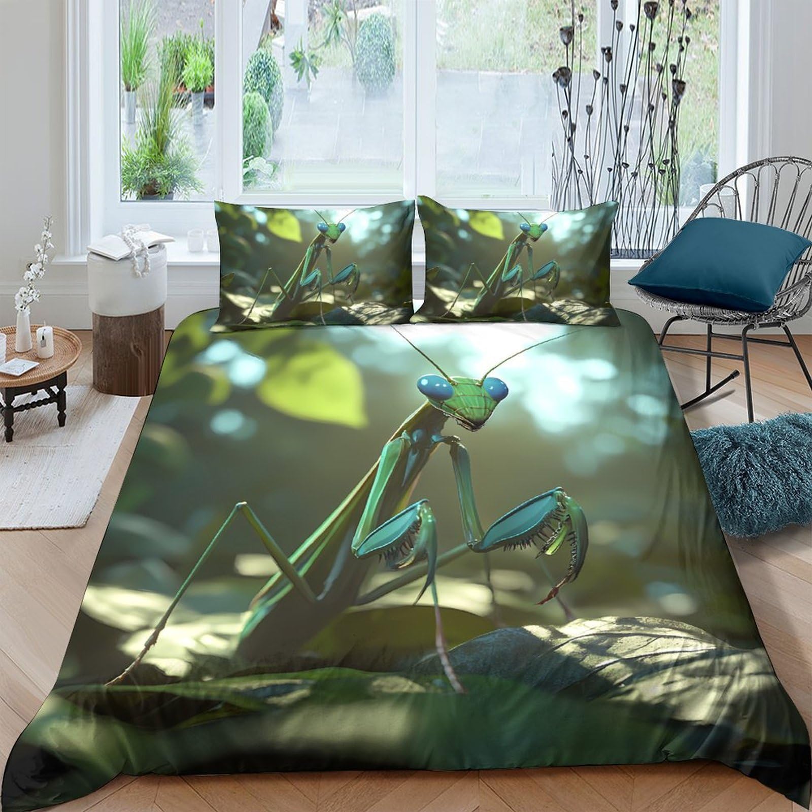 Ctjqhvkz Style-9 3D Printed Praying Mantis Fitted Sheet Microfiber Soft Green Forest Bed Cover For Bedroom Guest Room Decor Single（135X200cm）