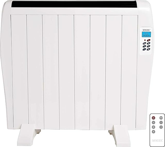 MYLEK Premium Aluminium Electric Panel Heater with Timer, Thermostat & Remote Control - Wall Mounted/Freestanding Slim White Panel Heater (1200W)