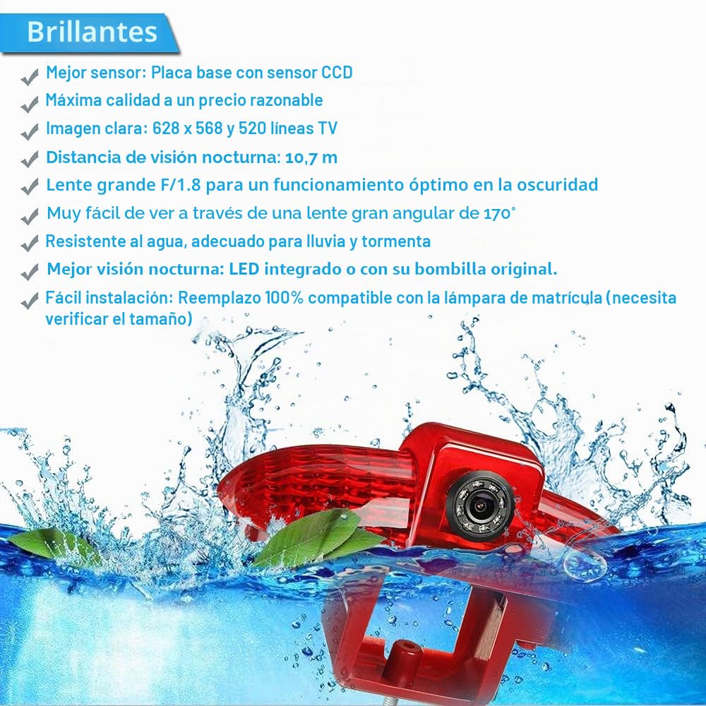 Transporter Van Visión Nocturna IR Luz de Freno Cámara de Marcha Atrás,HD Cámara de Visión Trasera para Coche para Opel Vivaro Concept/Combo/Vauxhall/Renault Trafic/FIAT Talento/Primastar