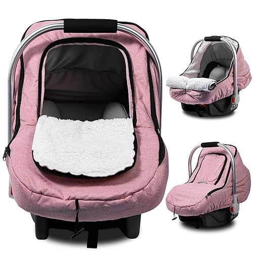 Funda de asiento de automóvil de invierno para bebés, funda de asiento de automóvil para niños y niñas, toldo de felpa de forro polar con orificio