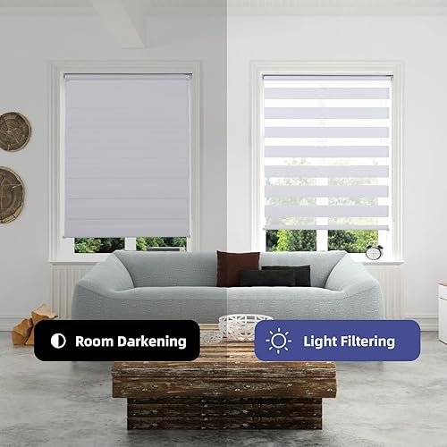 Miniatura 2 de RED GRAPES Persianas de doble capa con diseño de cebra, enrollables, traslúcidas para filtrar la luz, con control de luz y de privacidad para día y