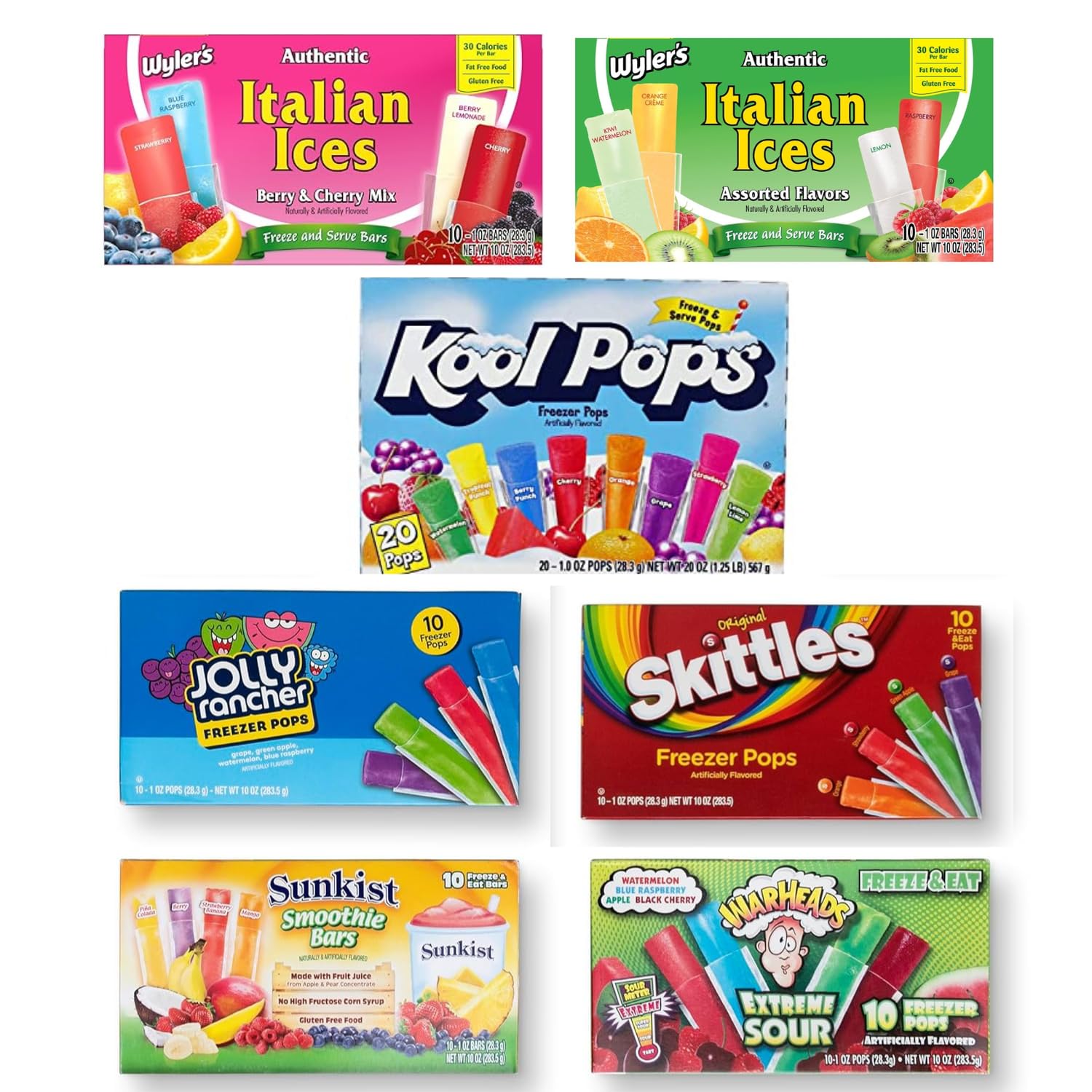 DELUXE Freeze Pop Package | 80 PACK Freeze Pops | 32 Unique Flavors | 7 Boxes including Italian Ice Original and Italian Ice Berry |