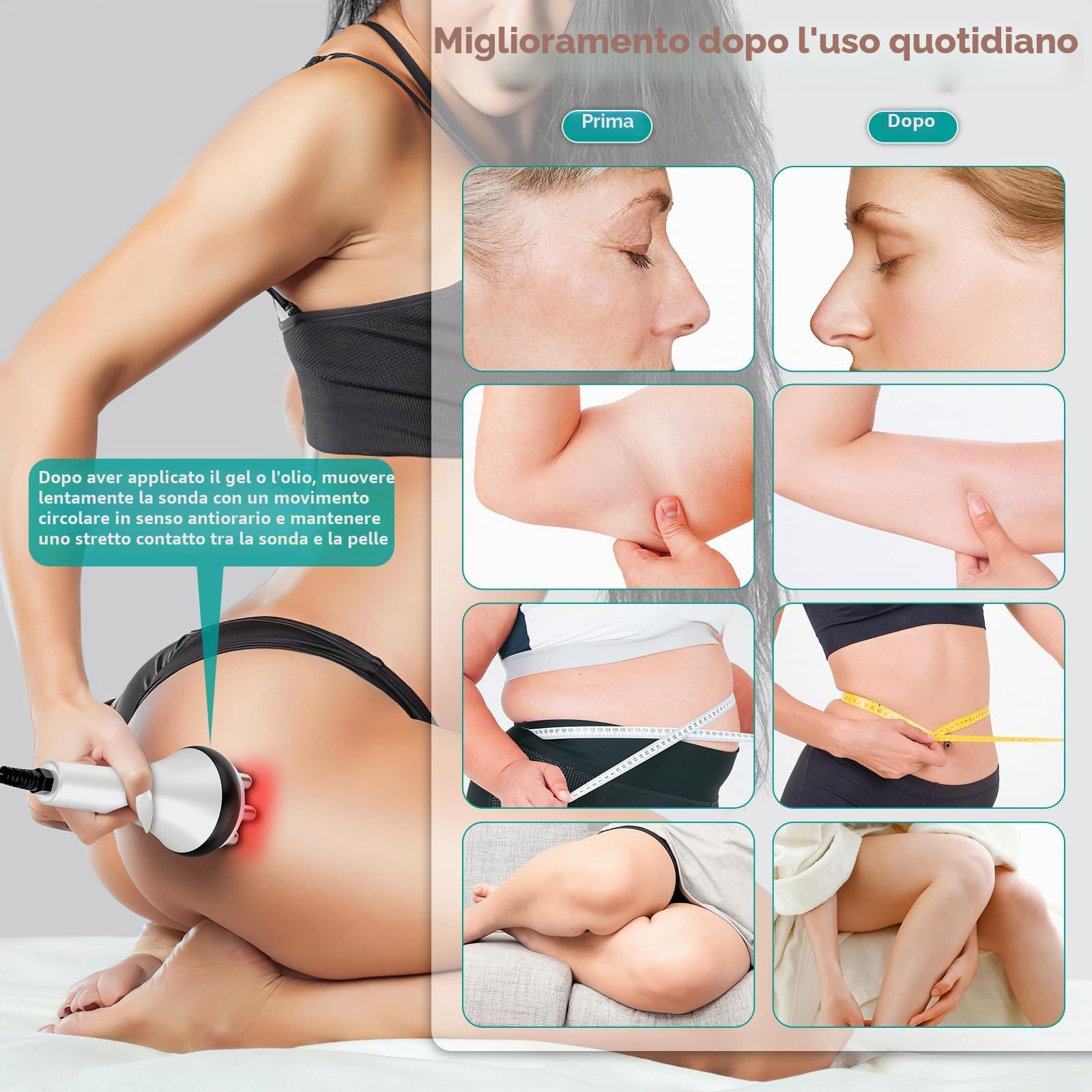 Cellulite 3 in 1 40K Cavitazione e radiofrequenza | RF, coppette corpo e viso, modellamento, cura delicata a casa