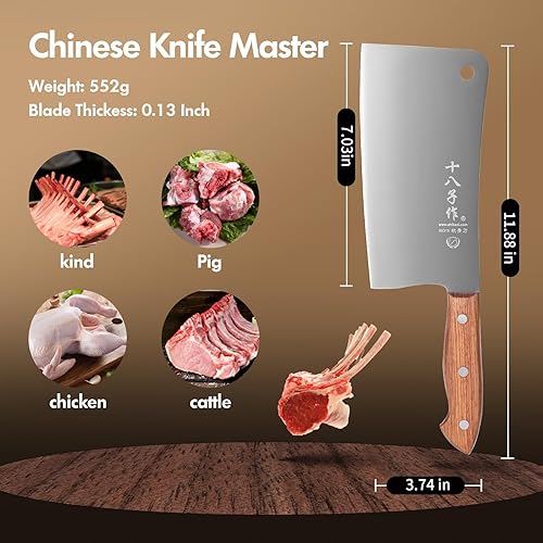 Vista 14 de SHI BA ZI ZUO Cuchillo de carnicero de alta resistencia para cortar huesos, cuchillo de cocina resistente