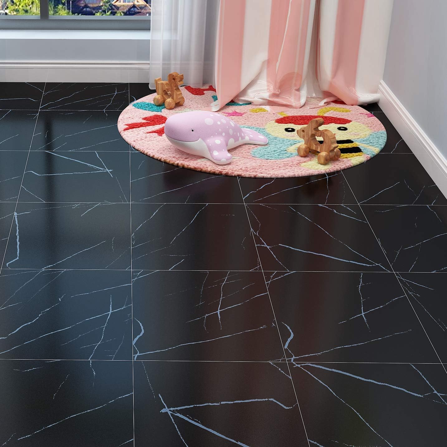 Livelynine Black Peel and Stick Floor Tile Bathroom Tiles 12x12 Wood Grain Laminate Flooring 32-Tiles Self Adhesive Vinyl Floor Tiles Faux Hardwood Kitchen RV Waterproof Black Vinyl Flooring Remnants