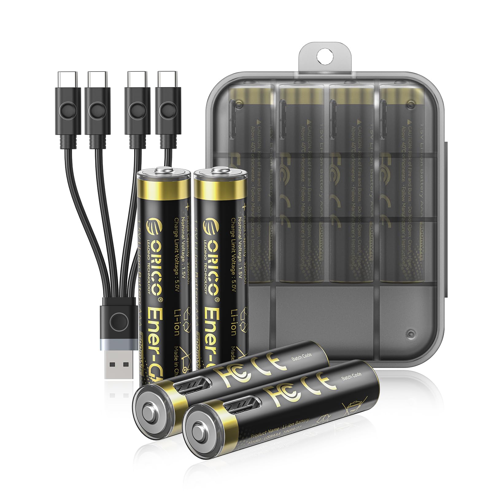 ORICO 8er-Pack 1,5V AAA-Batterien Wiederaufladbare, Aufbewahrungsbox | Lithium-Ionen-Akku, 1500x Wiederaufladbar, 1,5H Schnellladung für Fernbedienungen, Kabellose Mäuse, Aschenrechner