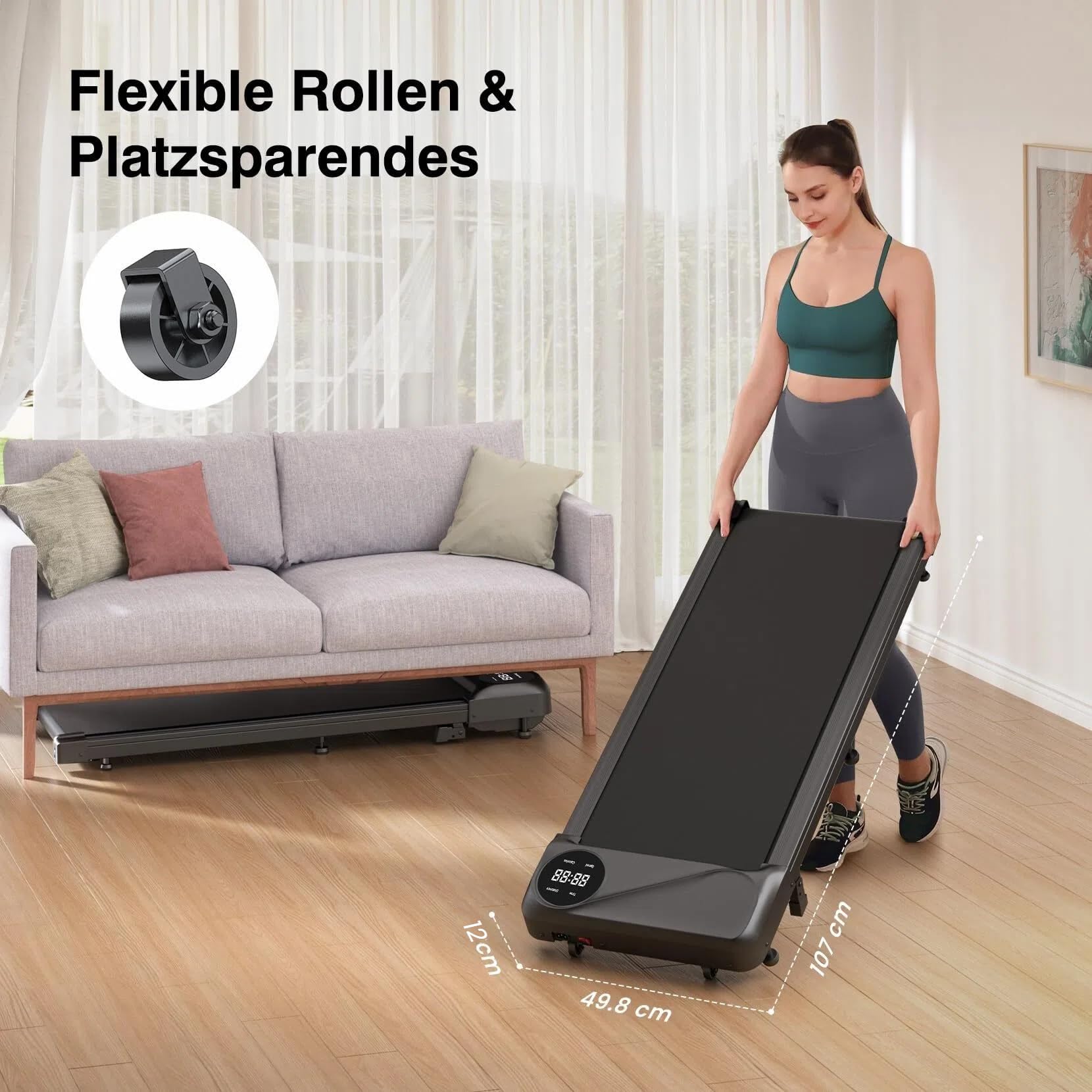THERUN 2-in-1 Walking Pad mit 6% Steigung, kompaktes Laufband, leiser 2,75 PS Motor, Fernbedienung, LED-Panel, für Zuhause & Büro