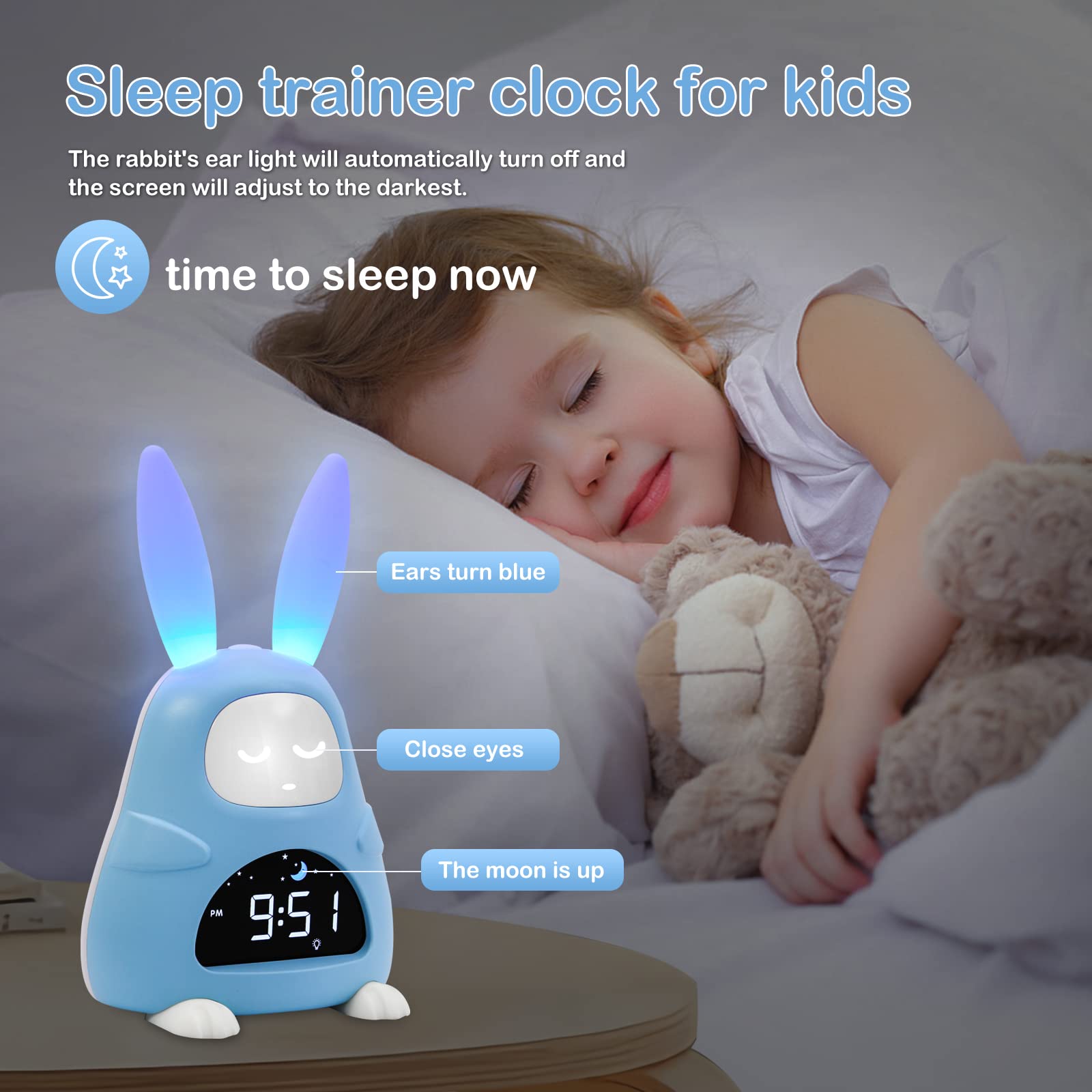 Réveil Numérique Lapin Avec Veilleuse Rechargeable – Forme Mignonne, 6 Sonneries, Variateur Luminosité, Pour Enfant