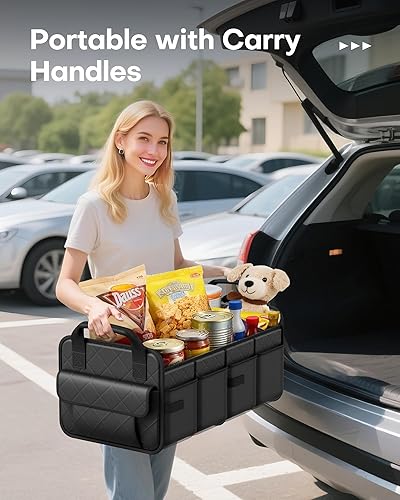 Miniatura 6 de HOTOR Organizador de maletero para SUV  Organizador de coche plegable y portátil y almacenamiento con 2 compartimentos, organizador de maletero de