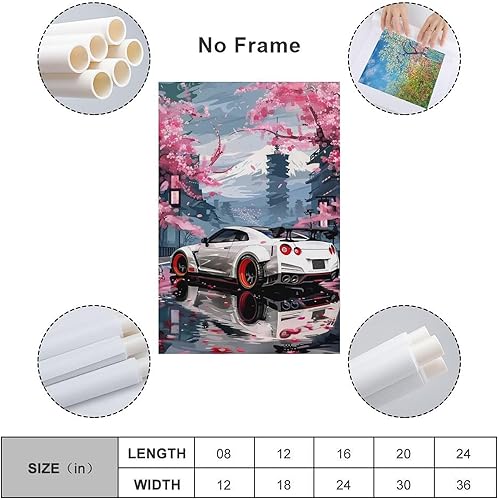 Miniatura 2 de QEOPGNE R35 - Pósteres estéticos de coche deportivo Jdm con diseño de flor de cerezo japonés, decoración de pared, lienzo, pinturas artísticas sin
