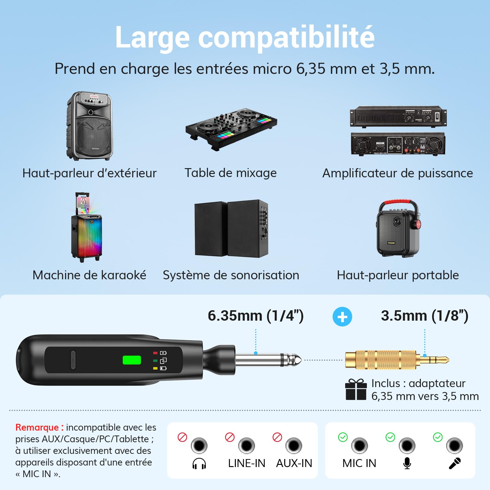 TONOR Micro Dynamiques sans Fil Rechargeables, Système Double Microphones à Main avec Récepteur pour Karaoké, Chant, Fêtes à Domicile, Anniversaire, Discours, Autonomie 30H, 2.4GHz, TW 220