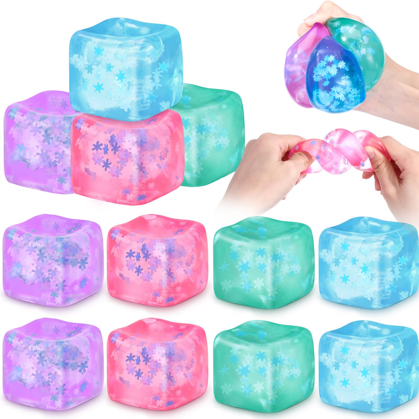 12 Pcs Stress Cube Sensory Ice Cube Ball, Blue, Pink, Purple, Green