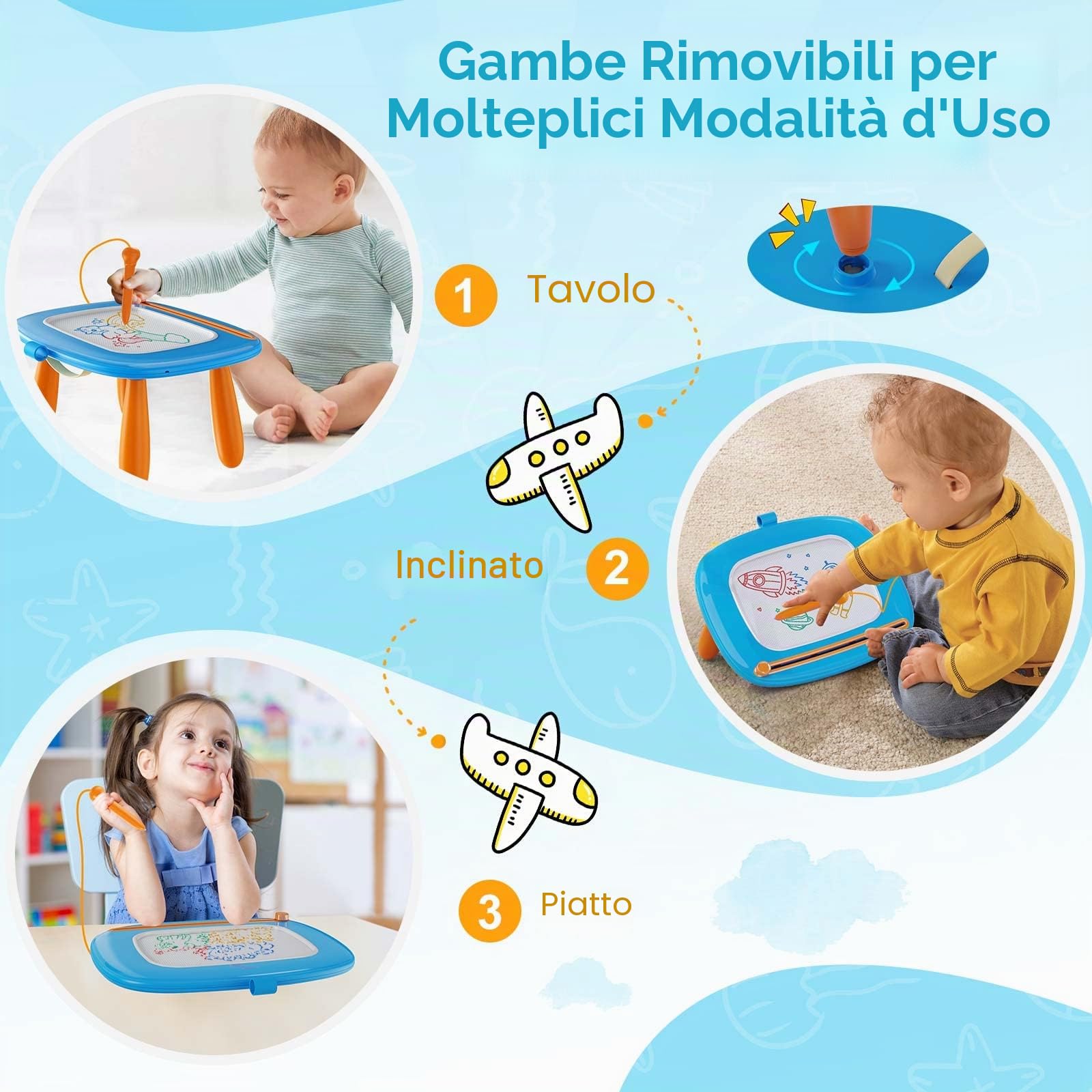Kikidex Lavagna magnetica da disegno, giocattoli per bambine da 1 a 2 anni, tappetino per scarabocchiare, giocattoli educativi per bambini di 1, 2 e 3 anni, regalo di compleanno (blu)