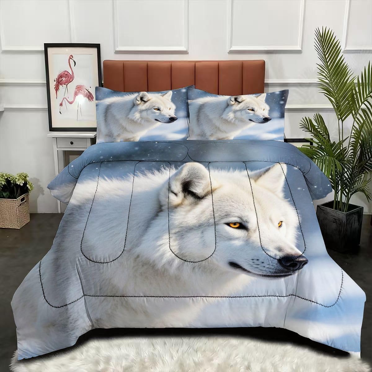 Couette loup 220x240 cm sans housse pour lit double facile à laver