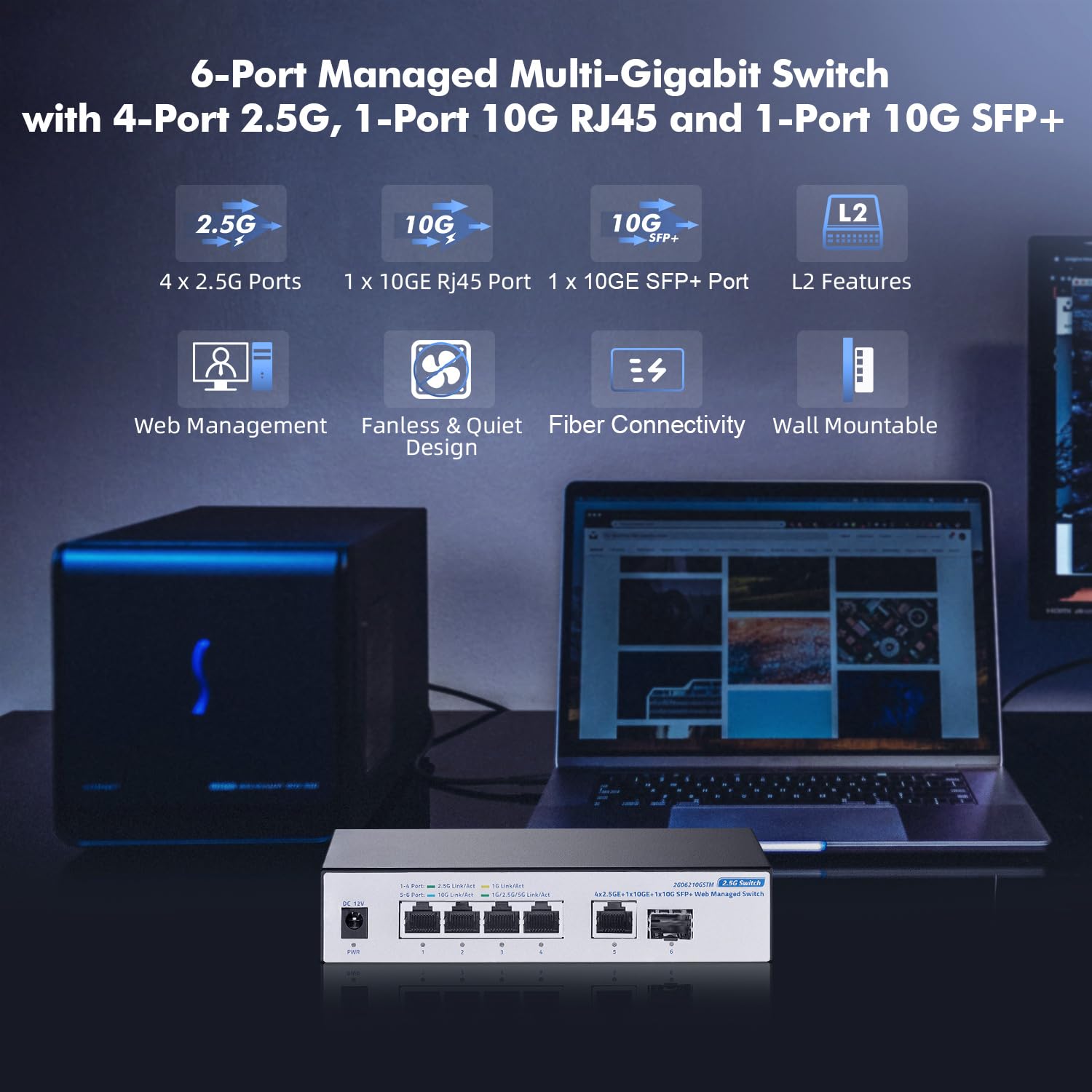 YuLinca 4x2.5GE+1x10GE+1x10G SFP+ Web Managed Network Switch
