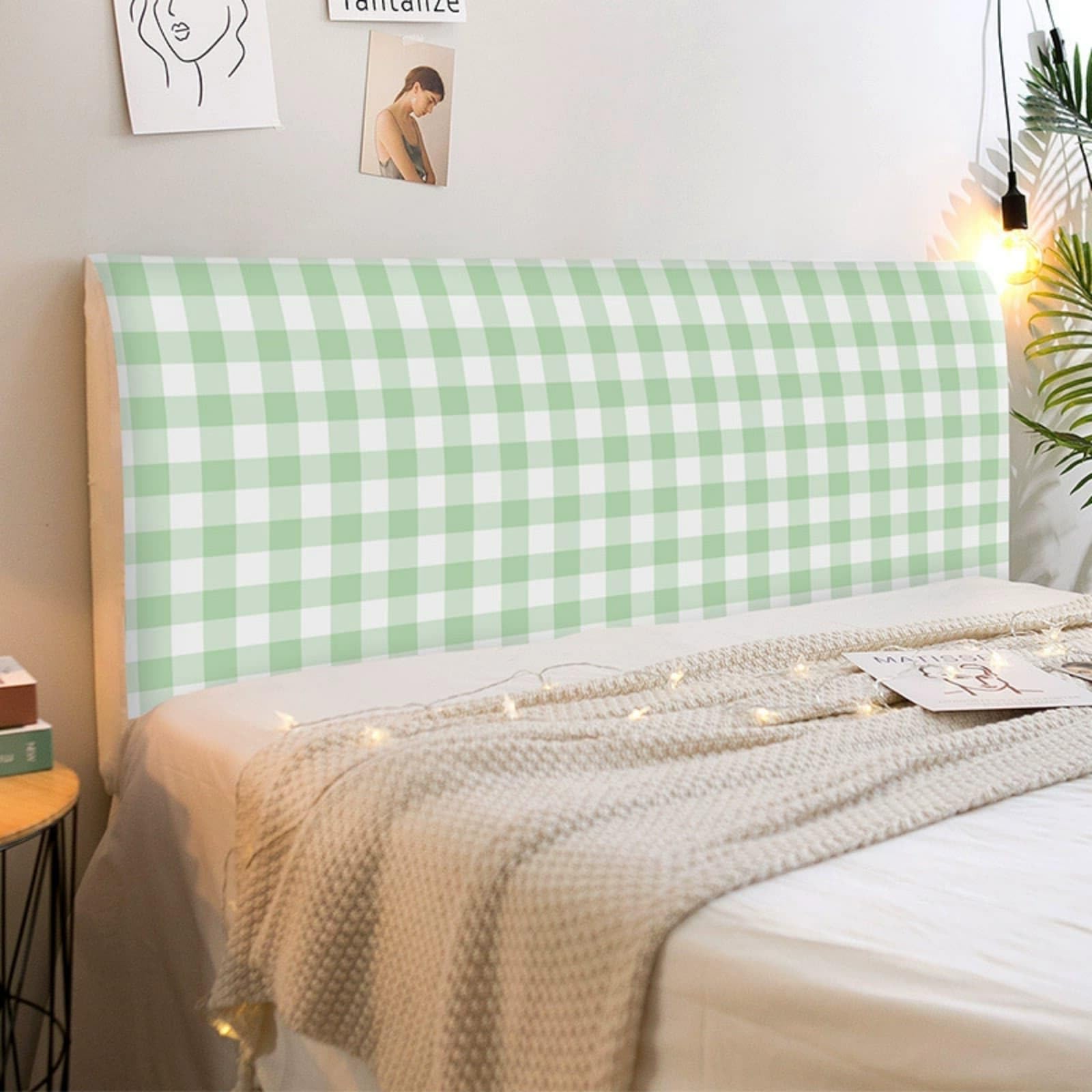 Mateju Bed Headboard Cover, Bed Headboardcover Stretch Headboard Covers Dustproof Modern Elastic Universal 120-220cm Plaid Gingham Style Head Board Slipcover All-Inclusive (Green,220cm)