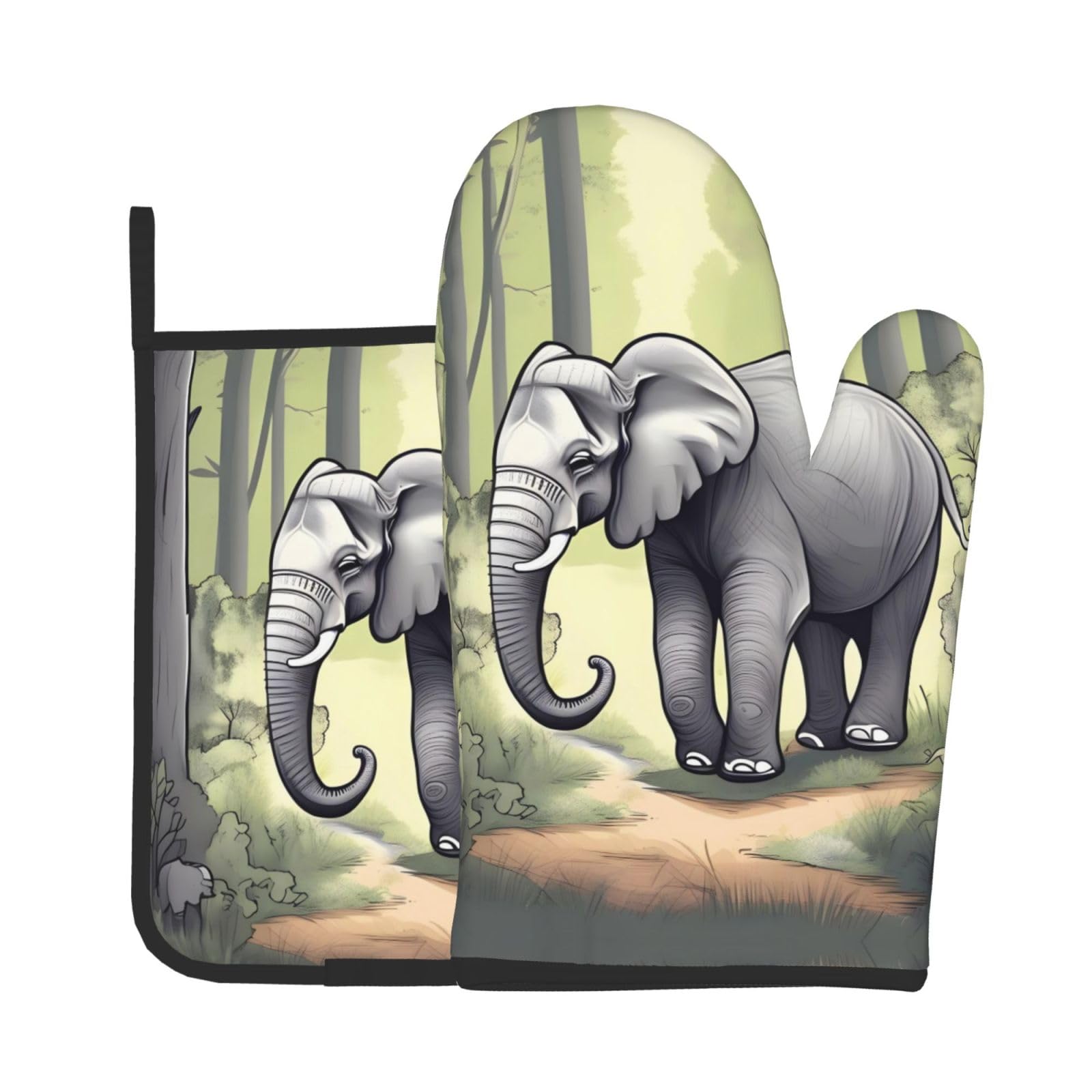 Oven Mitts and Potholders Set of 2 for Kitchen Baking Cooking GrayWalking Elephant Thick and Durable