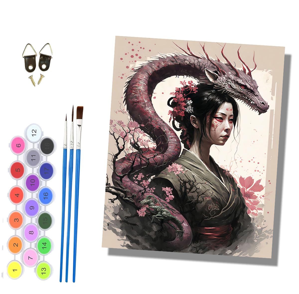 HONGPZH Paint by Numbers Kits for Adults Painting Kits for Beginners Colored Canvas Easy Acrylic Pigment Drawing Paintwork for Home Wall Decor 16x20in Frameless Japanese Geisha