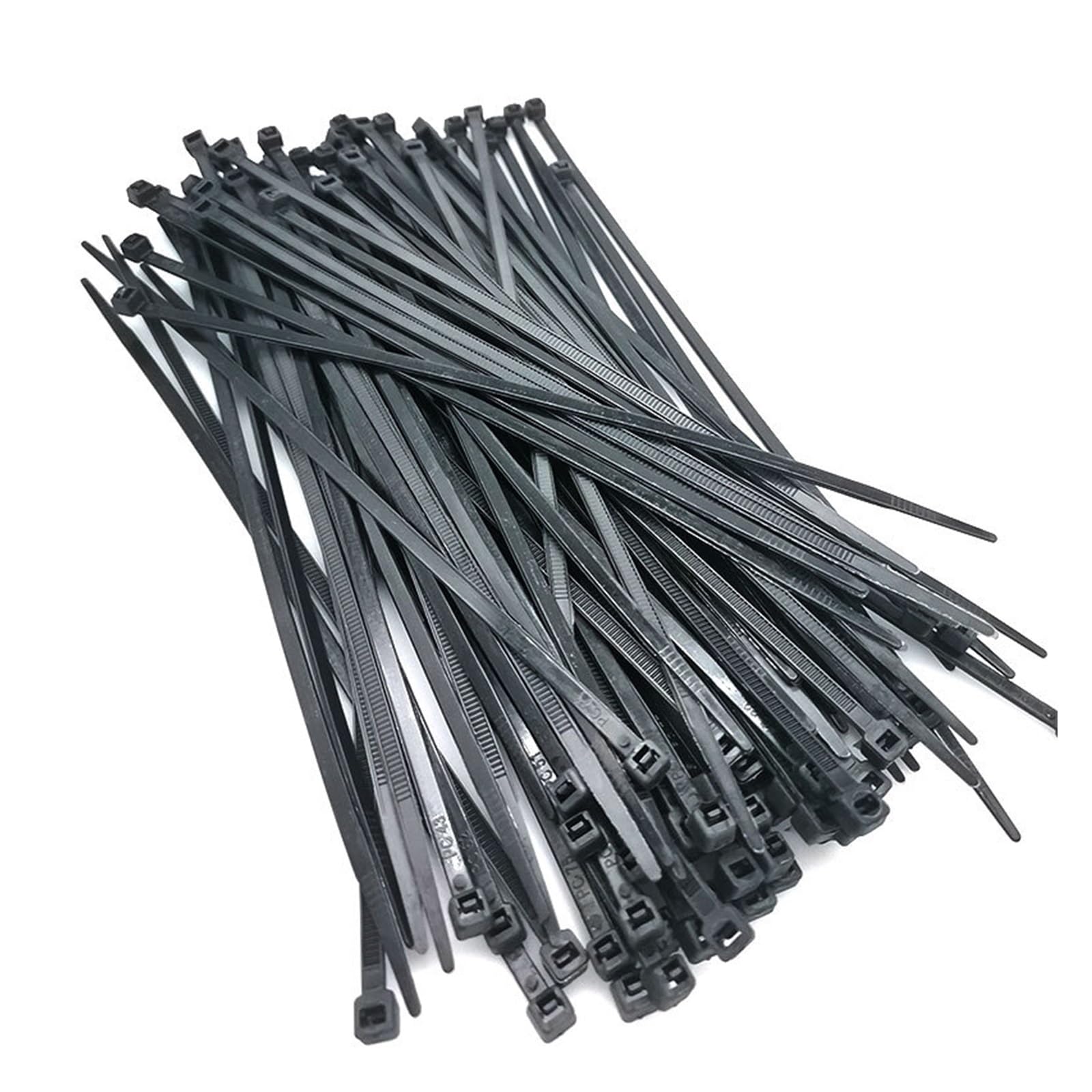 500 Stück selbstsichernde Kabelbinder aus Kunststoff, 100 mm, 150 mm, 200 mm, 250 mm, 300 mm, schwarz, weiß, Nylon-Kabelbinder, 100 Stück Packung (Color : White 500pcs)