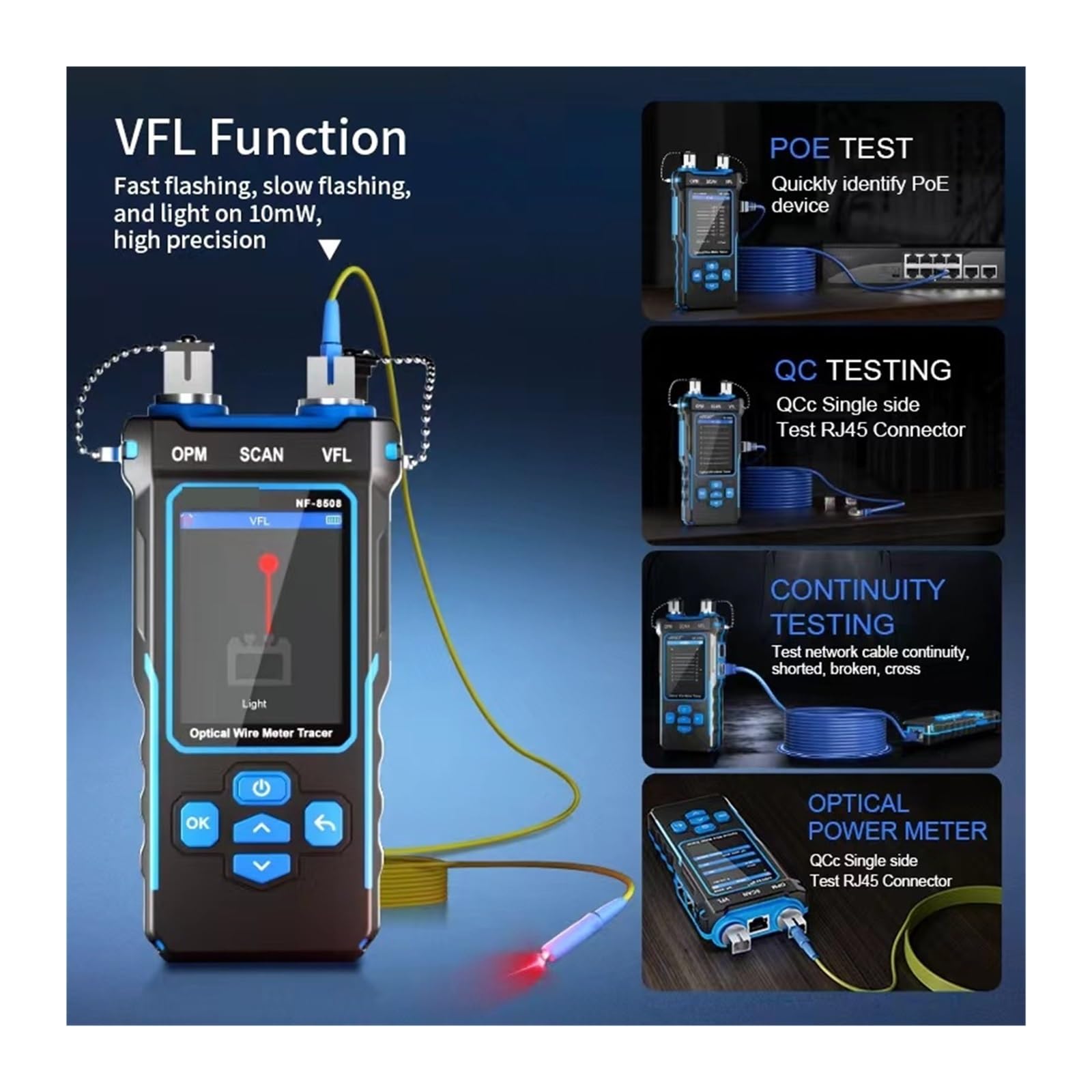 Tester per Fibre Tester For Cavi Di Rete Misuratore Potenza Ottica PoE For In ​​fibra Con Ricerca Linea Da 10 Mw