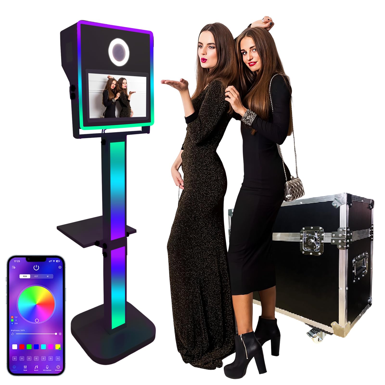 Cabine photo portable avec miroir pour appareil photo avec écran tactile de 15,6 pouces, appareil photo reflex numérique avec étui de transport pour fête de mariage (machine noire)