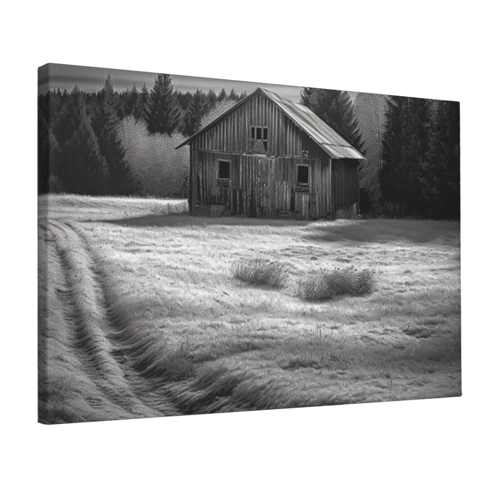Canvas Wall Art for Living Room Wall Decor 12"x18" Modern Artwork Painting Pictures Hanging Canvas Prints Barn Black and White Aesthetic Wall Art for Bedroom Bathroom Office Wallart Decor