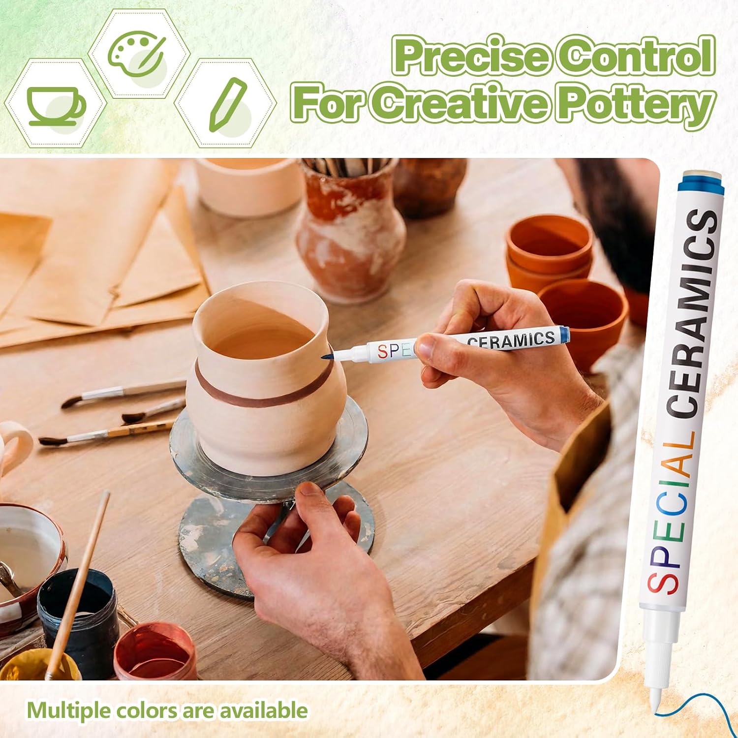 Marspark 10 Pcs Underglaze Colored Pen for Pottery Ceramics Underglaze Marker DIY Ceramic Decorating Paint Pen for Porcelain Pottery