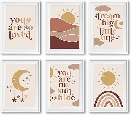 6 impresiones reversibles de 8 x 10 pulgadas, decoración bohemia de género neutro para niñas o niños, decoración bohemia para dormitorio, escuela,