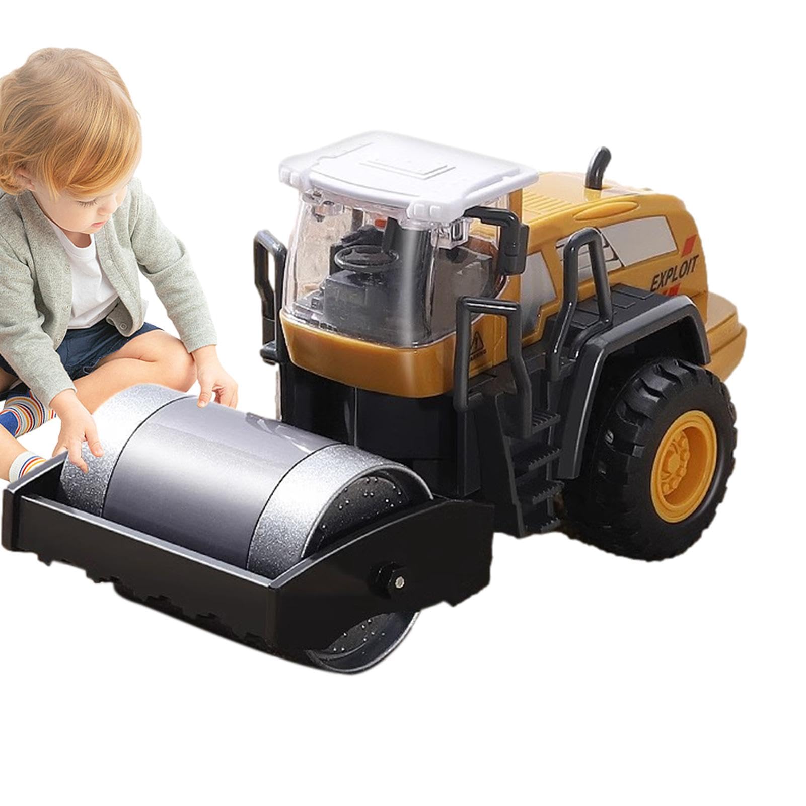 Rouleau Compresseur De Ville – Camion De Chantier Miniature Avec Gyrophare Et Cabine – Jouet ABS Durable – Dès 5 Ans (14 Cm Ou 24,5 Cm)