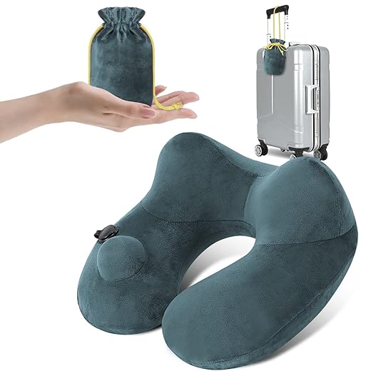 Inflatable Travel Pillow, Neck Pillow for Traveling, Airplanes Long Flights Sleeping Support Pillows, Car Headrest Pillow, Comfy Pillow Cover, Small Ultralight Portable