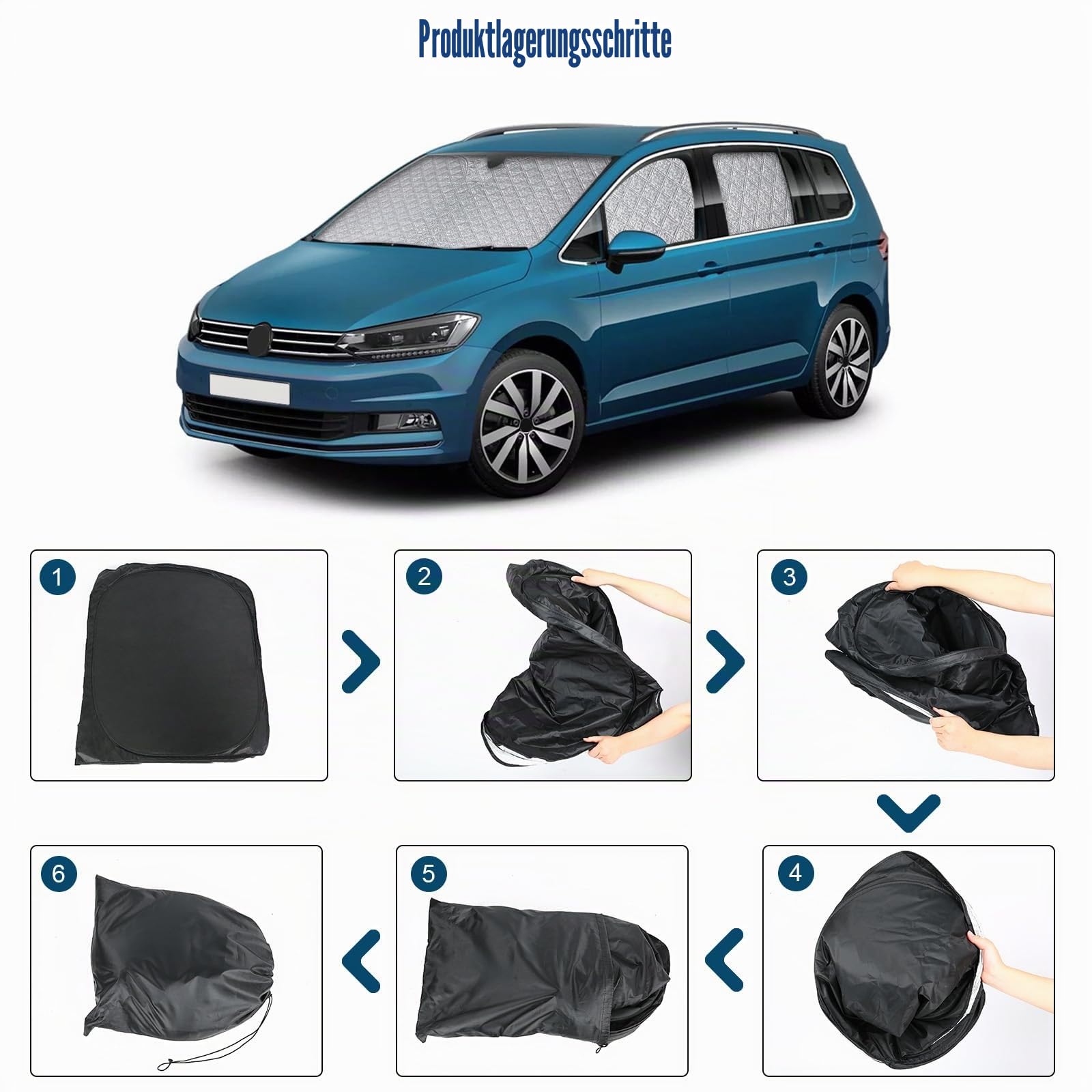 8PCS Sonnenschutz Auto Frontscheibe für VW Touran 5T 2016-2025 | Keine Saugnäpfe Erforderlich, Thermomatte Fahrerhaus Innen, Blockt UV-Strahlen, Privatsphäre und Effektiver Hitzeabwehr