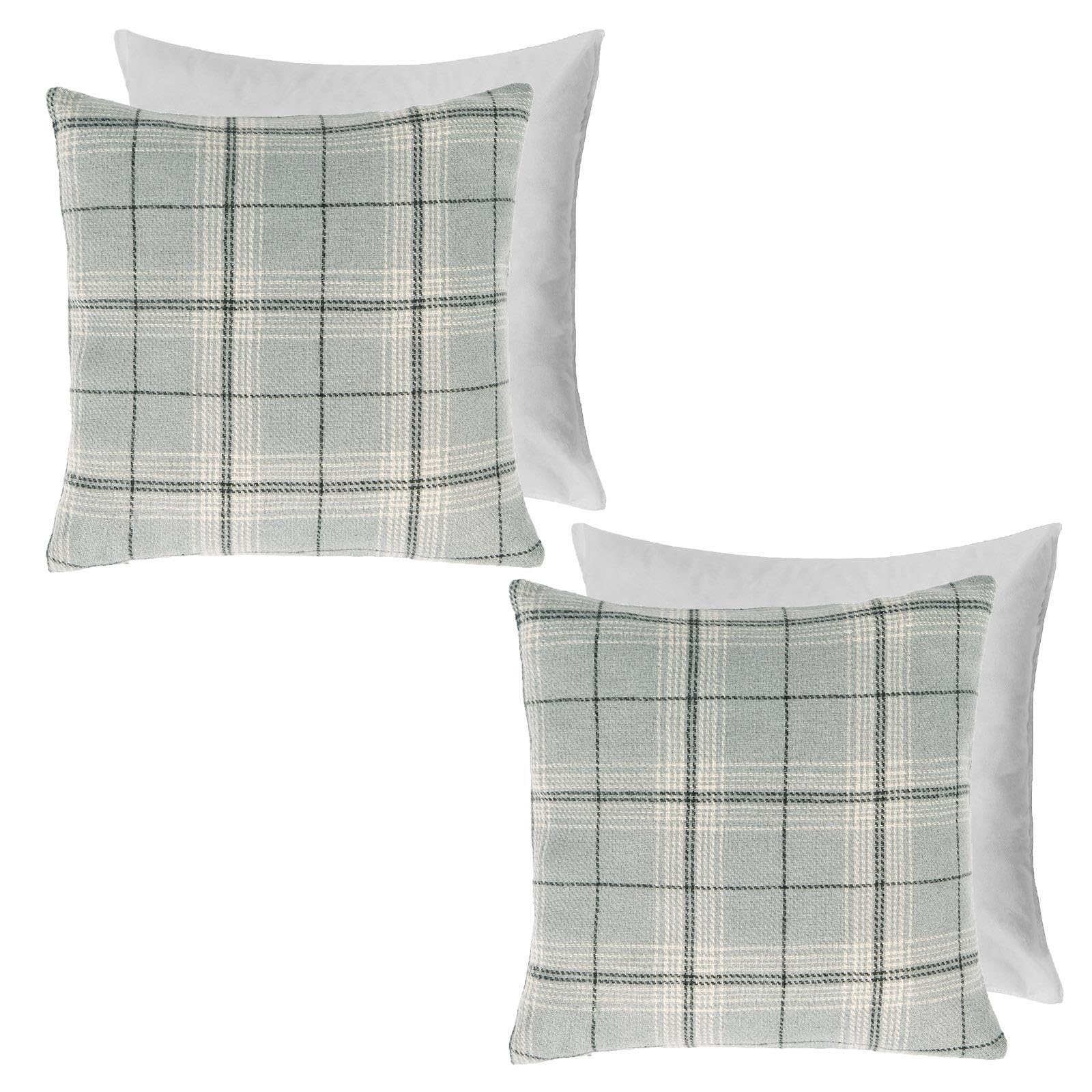 2 Pack Woven Check Filled Cushions - Grey - 45cm x 45cm - Printed Soft