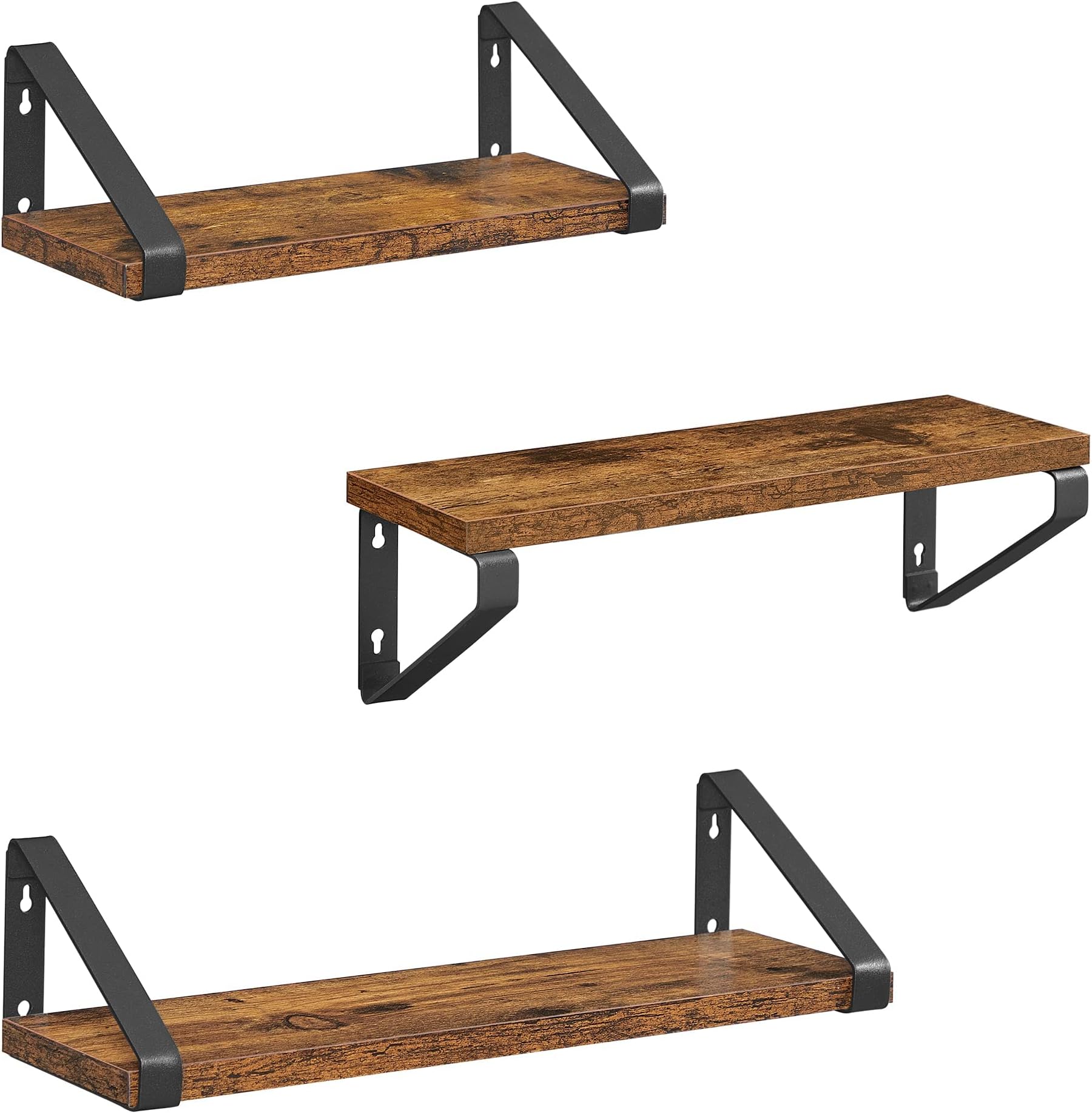 Set Di 3 Mensole Angolari A Parete In Legno Massello Rustico - Scaffali Galleggianti A Ventola Per Soggiorno, Cucina, Bagno