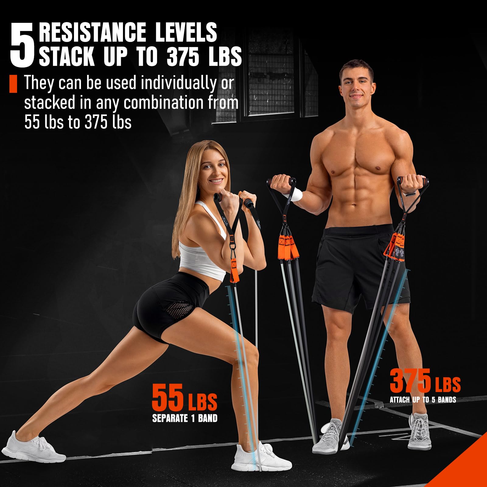 Bandas de resistencia con asas, bandas de ejercicio de 375 libras para entrenamiento, bandas de fitness, bandas de entrenamiento con anclaje de puerta y correas de tobillo, terapia física, yoga