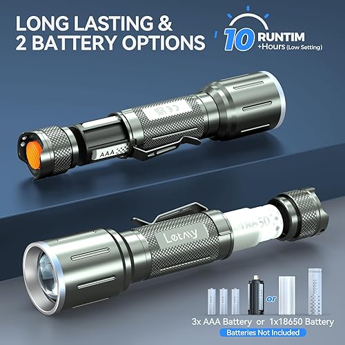Miniatura 6 de LETMY Paquete de 2 linternas LED  Linternas tácticas superbrillantes de 3000 lúmenes de alto lúmenes  Zoomable, 5 modos de luz de flash, linternas