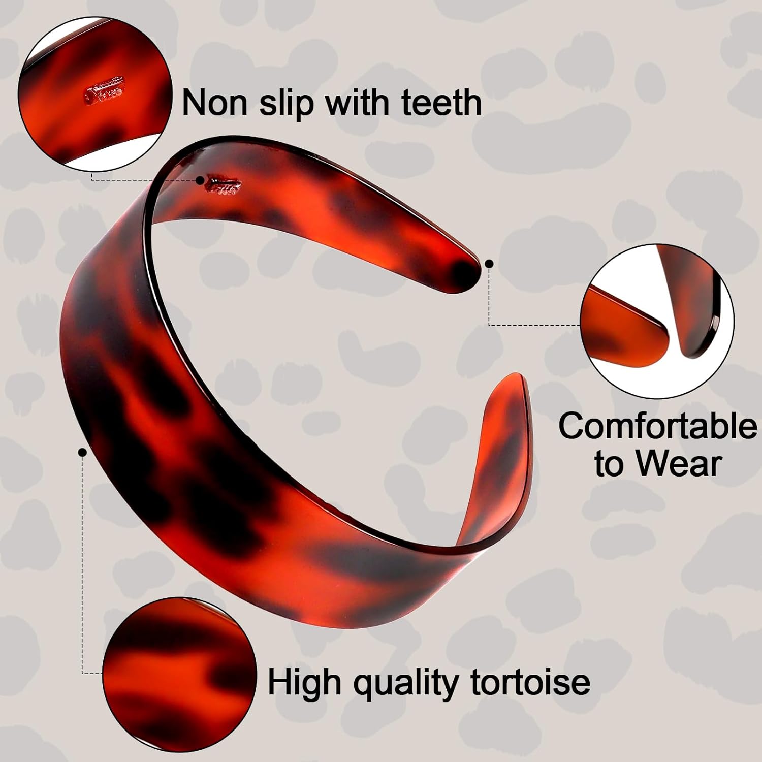 Tortoise Shell Headband with Teeth for Women Brown Wide Acetate Flexible Hair Headband Skinny Wide Headbands with Teeth for Women and Girls No Slip Durable Styling Hair Accessories - Image 4