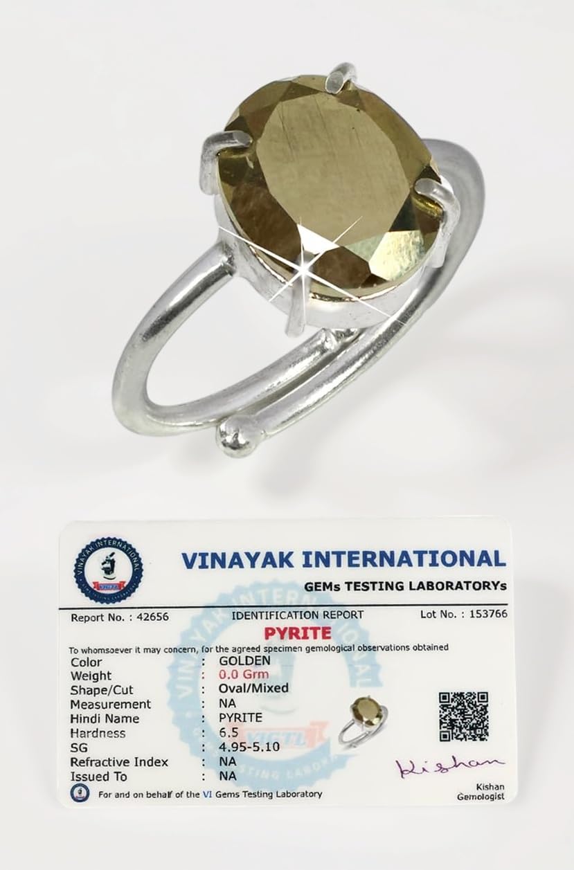 Natural Certified AAA Pyrite Raw Rough Gemstone Adjustable Ring Pyrite Crystal Stone Ring for Unisex