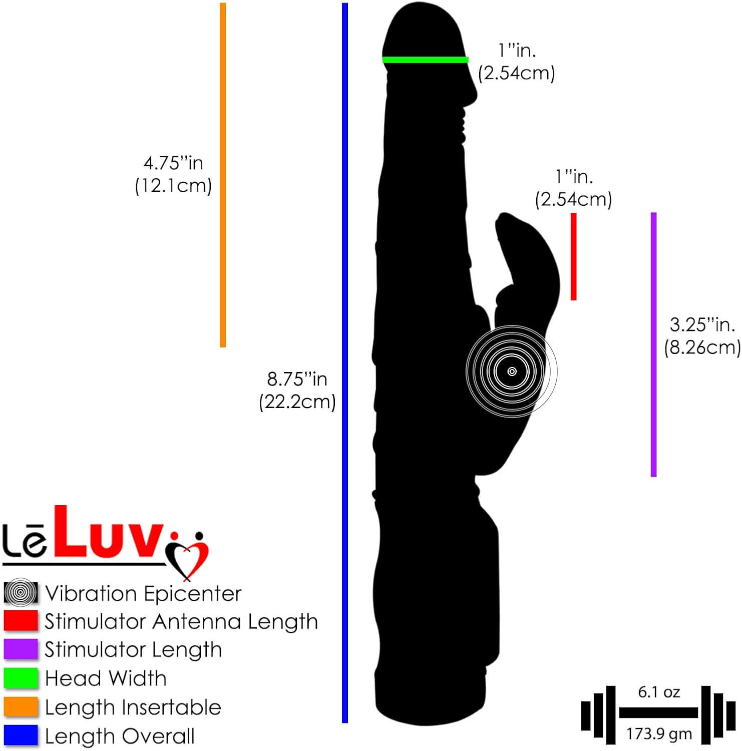 LeLuv Rabbit Vibrator Slim Bunny Showerproof Beaded Shaft Clear