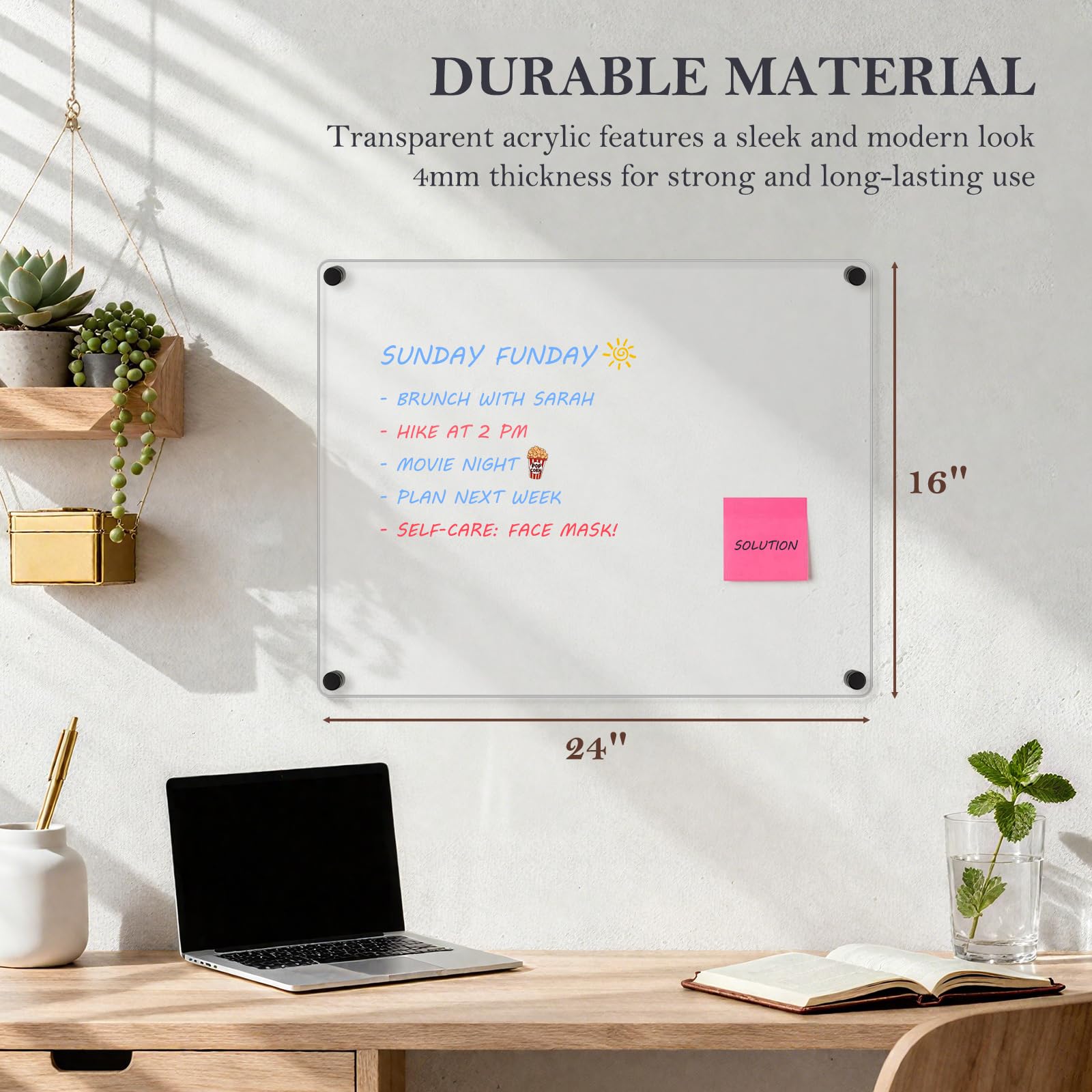Calendario acrílico de borrado en seco para pared, planificador semanal montado en la pared, pizarra blanca sin marco para el hogar, oficina, escuela 4060 (negro)