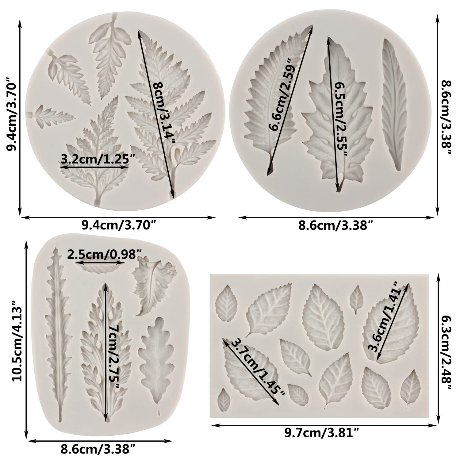 Sijiangmold Tree Leaf Silicone Mold Fern Leaves Fondant Molds Monstera Leaves Candy Mold Rose Leaf Molds For Cake Decoration Cupcake Topper Chocolate Candy Resin Polymer Clay Set Of 4