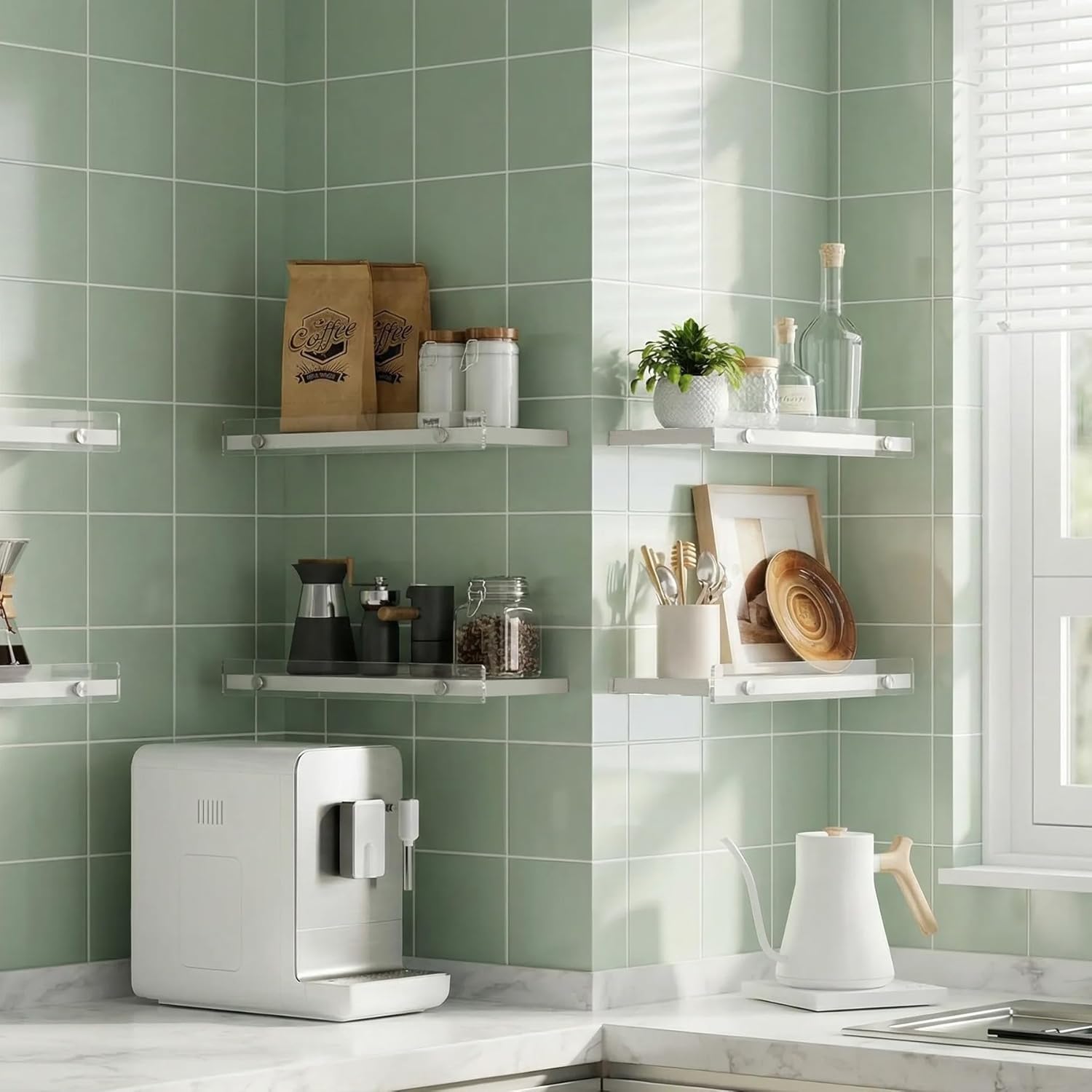 Floating Shelves with Acrylic Front Lip，15.7 IN Wall Shelves for Decor Storage Set of 3， Wall Mounted Wood Shelf for Bedroom, Living Room, Bathroom, Kitchen, Picture Shelf, White