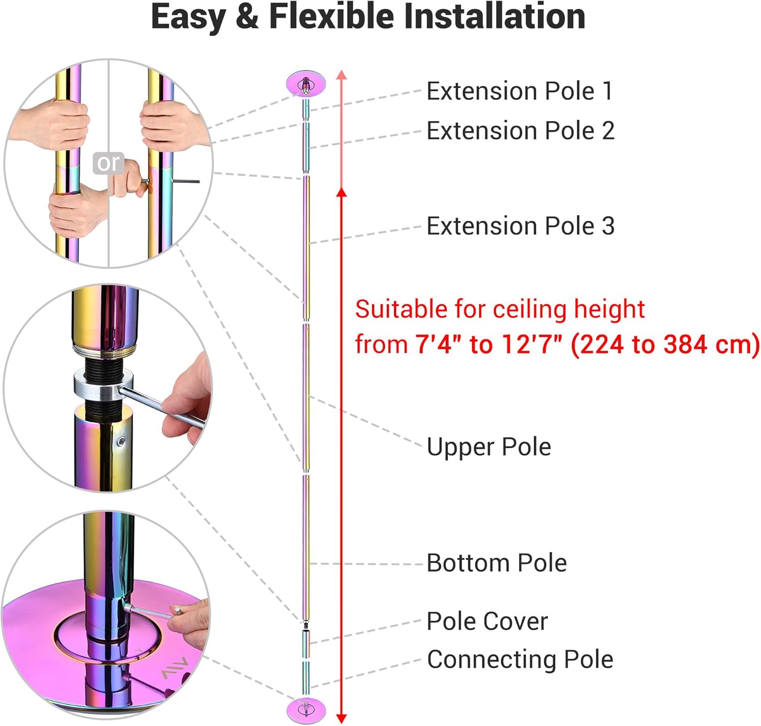AW 12 FT Spinning Static Dancing Pole Kit w/Extensions Fitness Dance