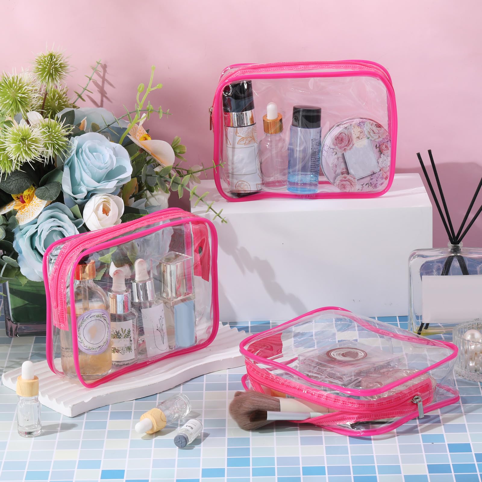 Lot de 60 Sacs de Toilette Transparents approuvés par la TSA - Sac de Maquillage en Vrac - Sac de Voyage - Aéroport - Sac Compact pour Femmes et Hommes