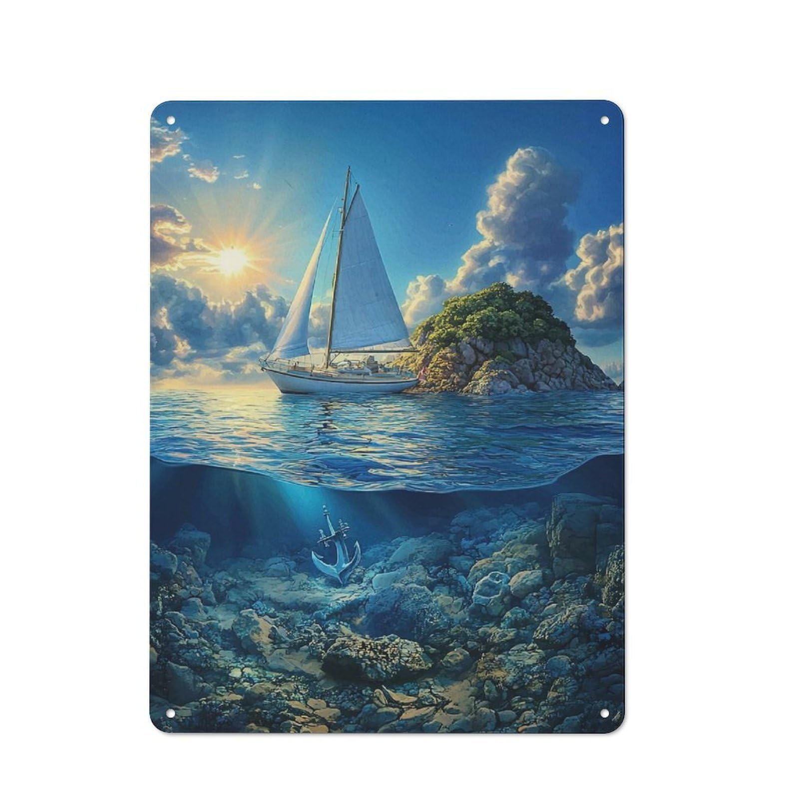 Junmoney Sailboat And Anchor 40X30cm Retro Metal Sign With For Dining Room Or Kitchen, For Vintage Wall Decor Fans, For Metal Sign Collectors