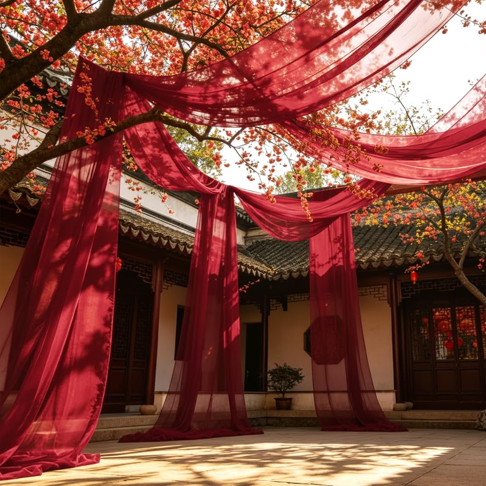 BDKMMS Wedding Arch Draping Fabric Panels, 6Pcs 118×63In Sheer Backdrop Curtains