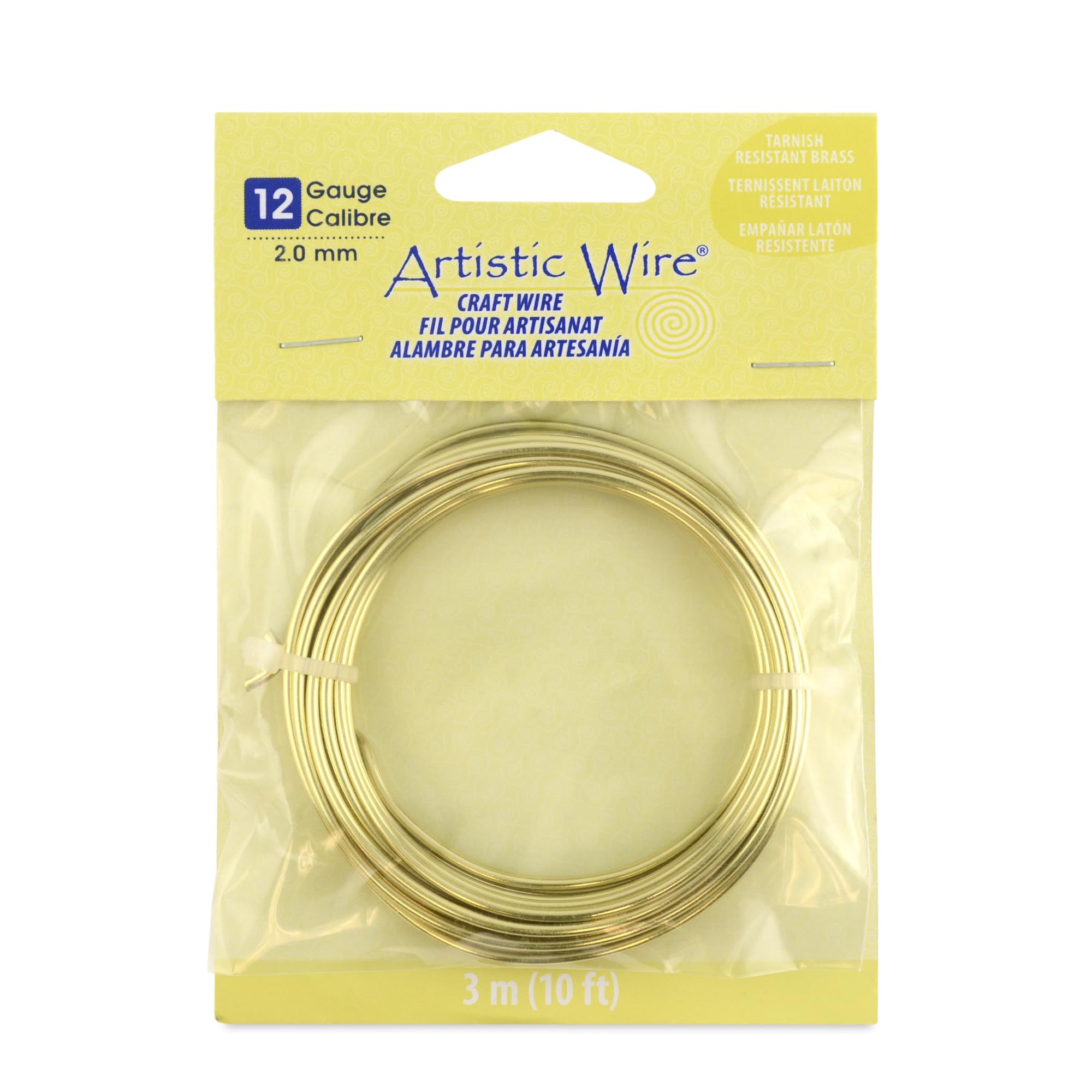 12 Gauge Tarnish Resistant Brass Craft Jewelry Wrapping Wire, Gold Color, 10 ft