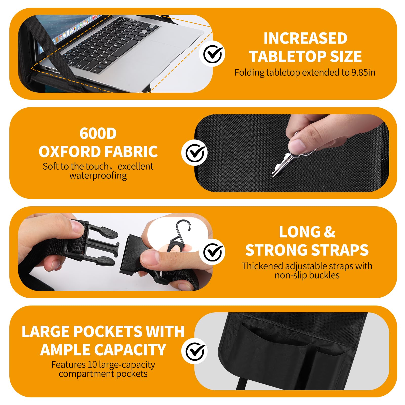 Organisateur de Siège avec Table Pliante pour Enfant, Protection Siège Voiture Enfant Imperméable avec Pochette Tablet, Rangement Arrière pour Console de Jeux et Jouets pour Voyages (Lot de 2)